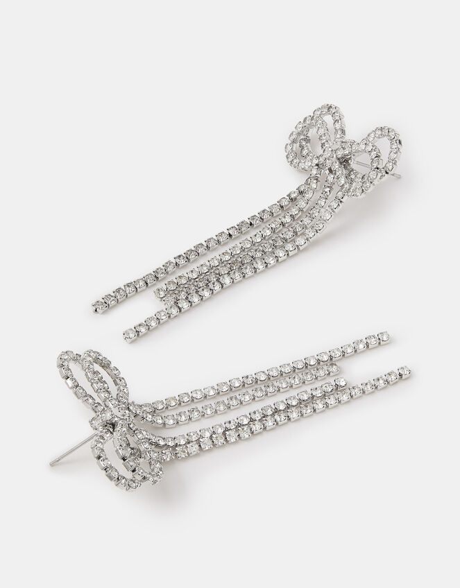 Diamanté Bow Drop Earrings, , large