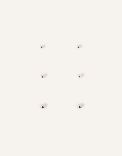 Sterling Silver Ball Studs Set of Three, , large