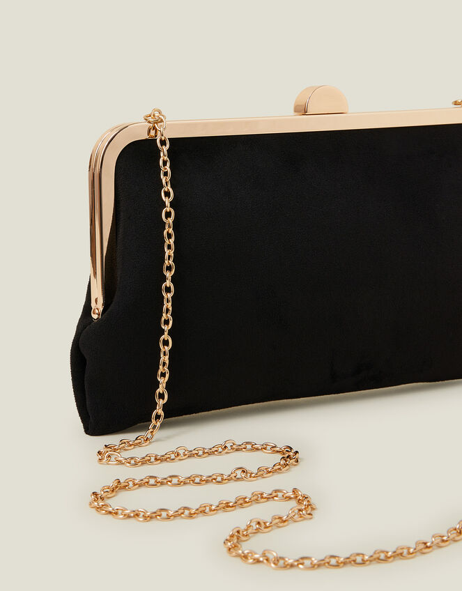 Suedette Clip Frame Clutch Bag, Black (BLACK), large