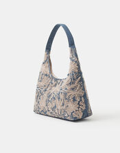Embroidered Denim Shoulder Bag, , large