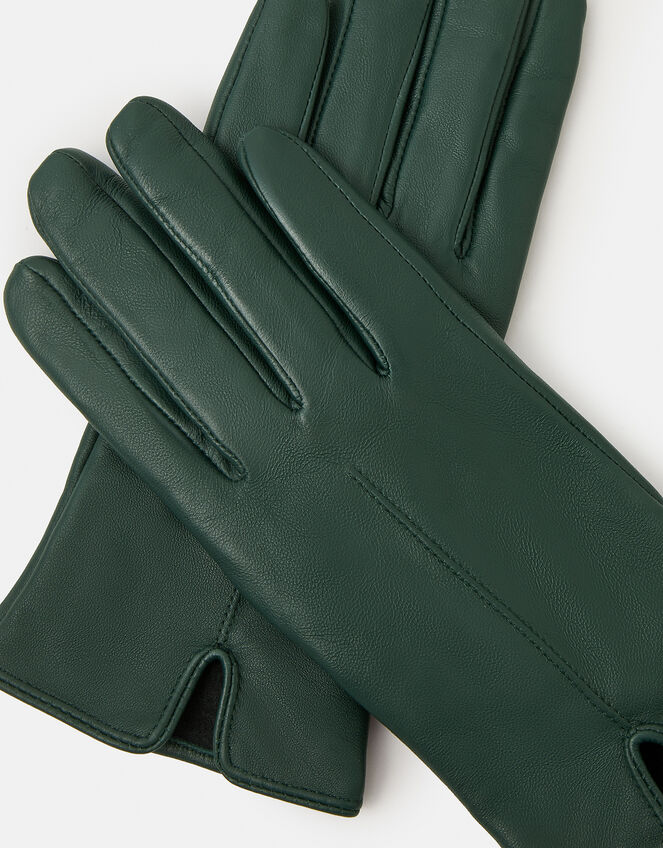 Fleece Lined Touchscreen Leather Gloves, Green (GREEN), large