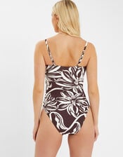 Floral Print Swimsuit, Brown (BROWN), large