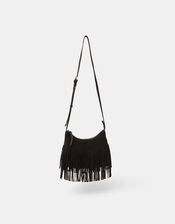 Fringe Suede Crossbody Bag, Black (BLACK), large