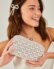 Bridal Hand-Beaded Hardcase Clutch, , large