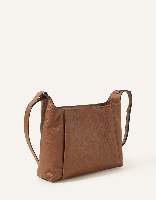 Leather Fold Zip Top Cross-Body Bag , Tan (TAN), large