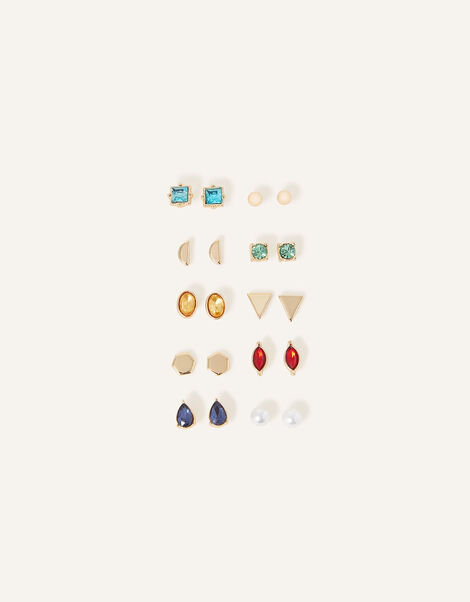 Geometric Stud Earrings 10 Pack, , large