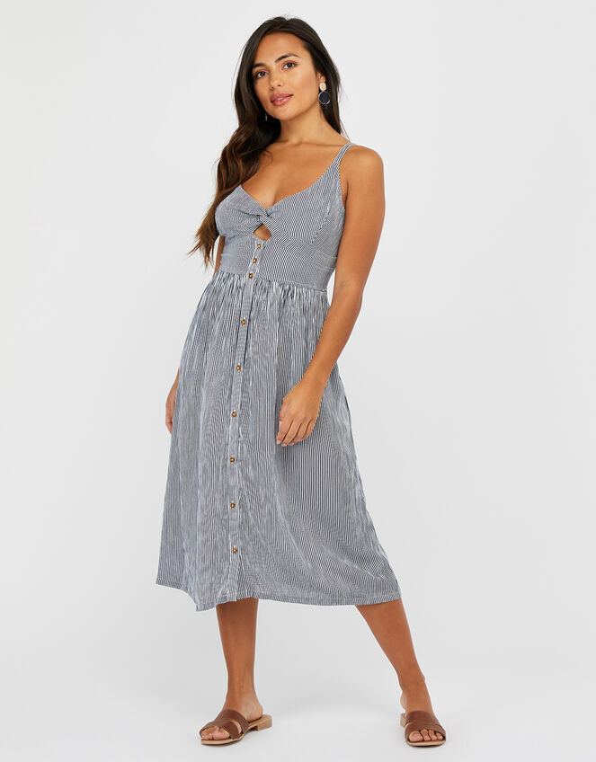Striped Cotton Midi Dress, Blue (NAVY), large