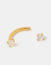 14ct Gold-Plated Cubic Zirconia Curved Barbell, , large