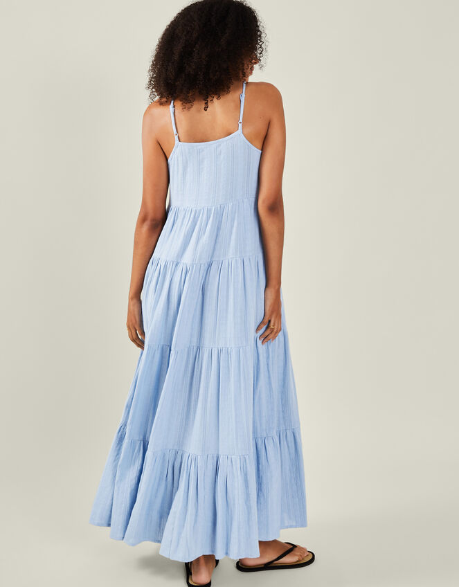 Daisy Jacquard Strappy Tiered Maxi Dress, Blue (BLUE), large