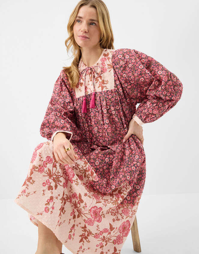 Floral Print Long Sleeve Midi Dress, Pink (PINK), large