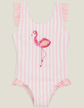 Girls Sequin Flamingo Swimsuit, Pink (PINK), large