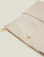 Leather Fold-Over Clutch Bag, Cream (CREAM), large