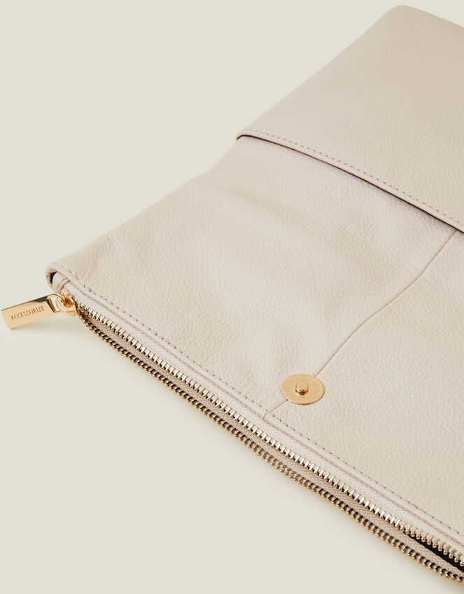 Leather Fold-Over Clutch Bag Cream | Leather bags | Accessorize UK
