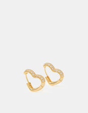 14ct Gold-Plated Diamanté Heart Hoop Earrings, , large