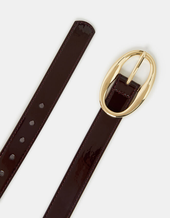 Oval Buckle Patent Belt, Red (BURGUNDY), large