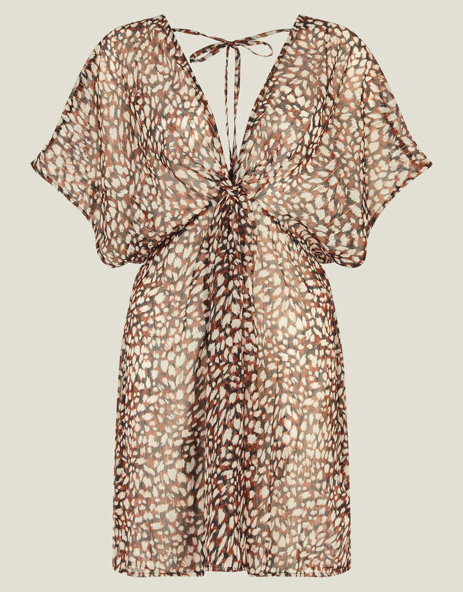 Animal Print Chiffon Kaftan, Brown (BROWN), large