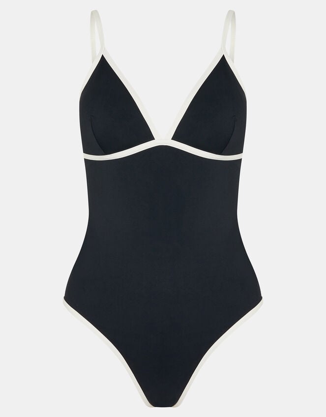 Contrast V-Neck Swimsuit, Black (BLACK), large