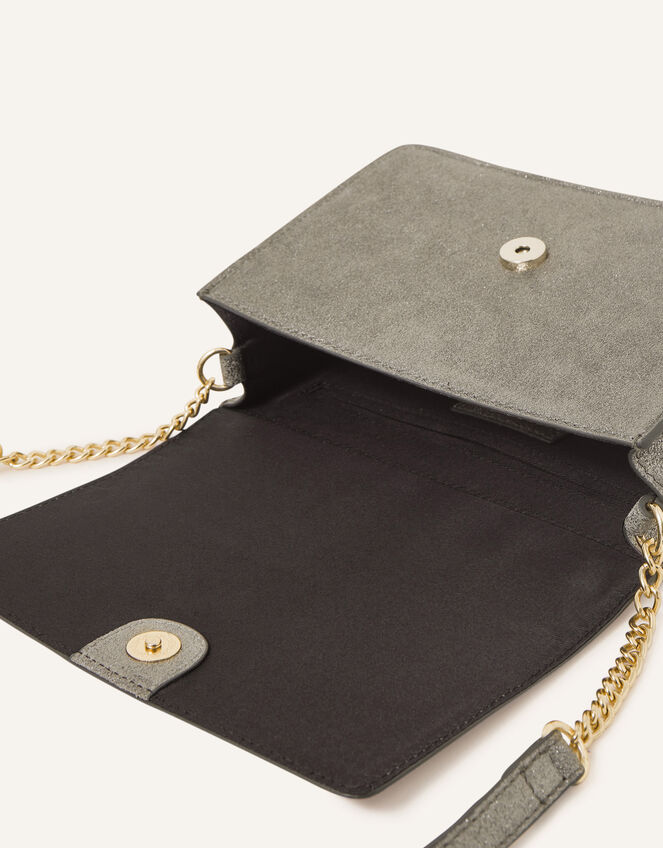 Glittery Leather Cross-Body Bag, Gold (GOLD), large