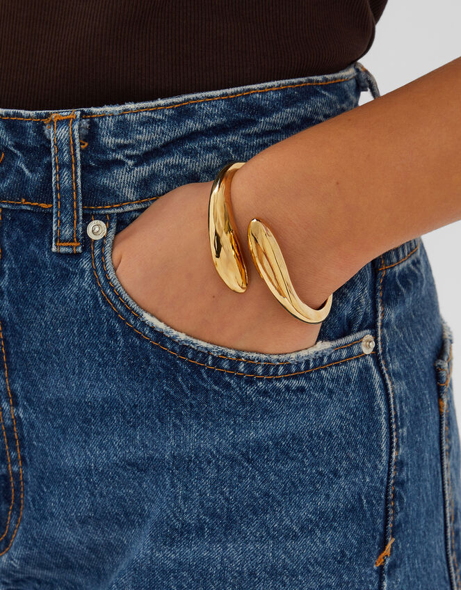 14ct Gold-Plated Hinge Wrap Bangle, , large