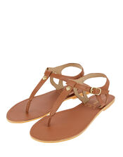 Seashell Charm Leather Sandals, Tan (TAN), large