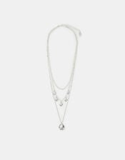 Textured Disc Charm Layered Necklace Silver, , large