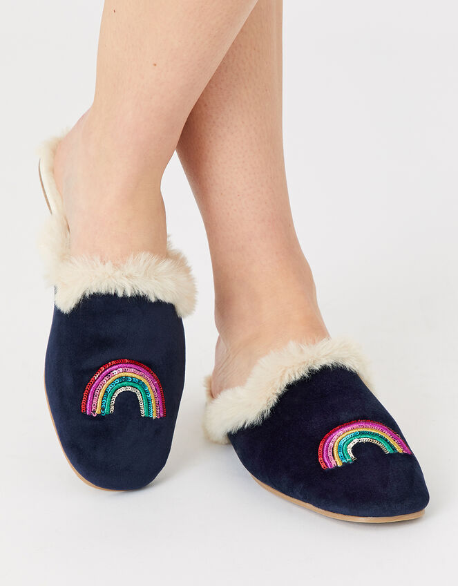 Sequin Rainbow Mule Slippers, Blue (NAVY), large