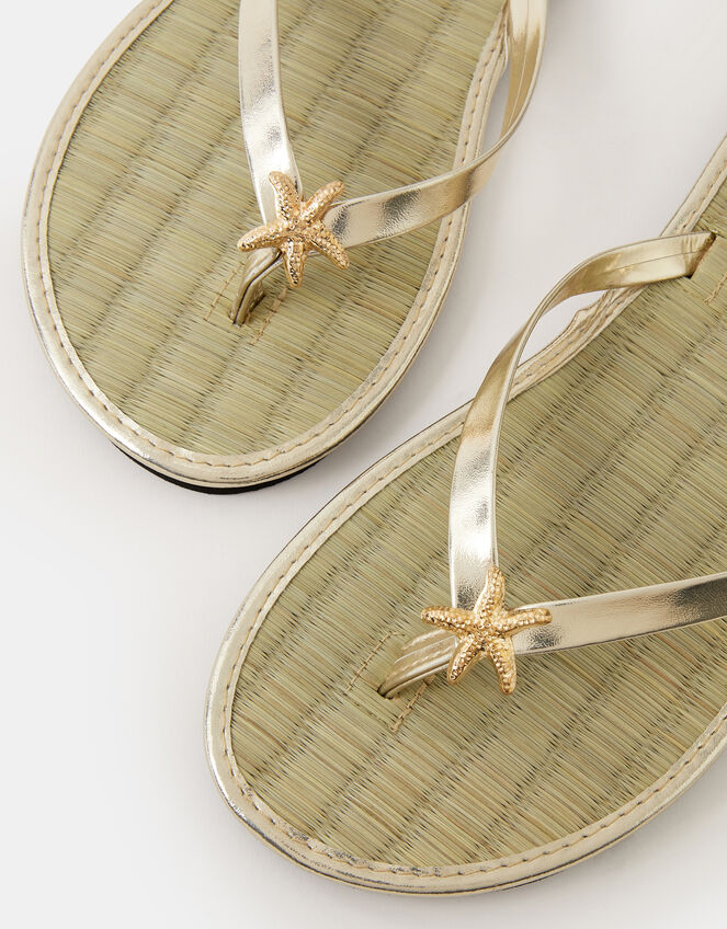 Starfish Metallic Seagrass Flip Flops, Gold (GOLD), large
