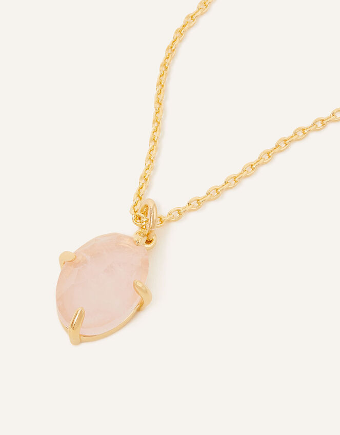 14ct Gold-Plated Rose Quartz Pendant Necklace, , large
