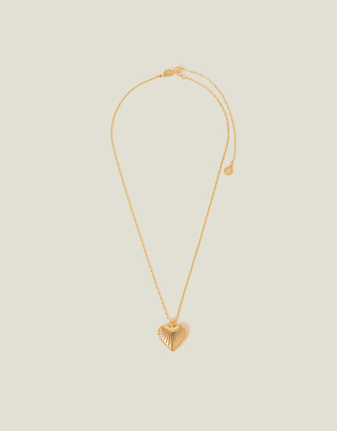 14ct Gold-Plated Ridge Heart Pendant Necklace, , large