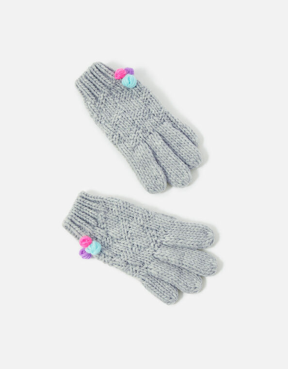 Girls Pom-Pom Gloves in Recycled Polyester Grey, Grey (GREY), large