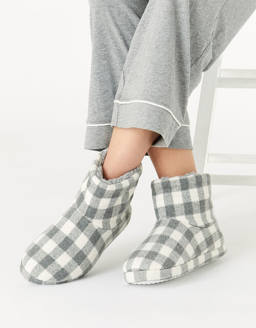 Check Print Slipper Boots, Grey (GREY), large