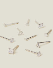 5-Pack Sterling Silver Shape Stud Earrings, Silver (ST SILVER), large