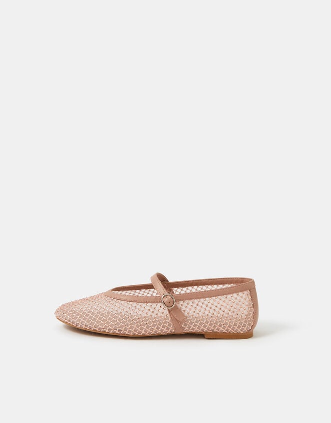 Rhinestone Mesh Mary Jane Ballet Flats, Pink (PINK), large