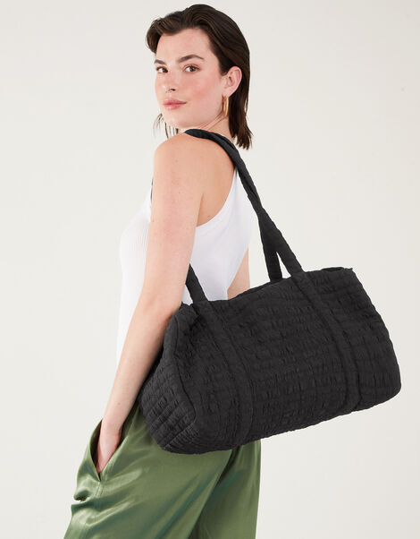 Seersucker Weekend Bag, Black (BLACK), large