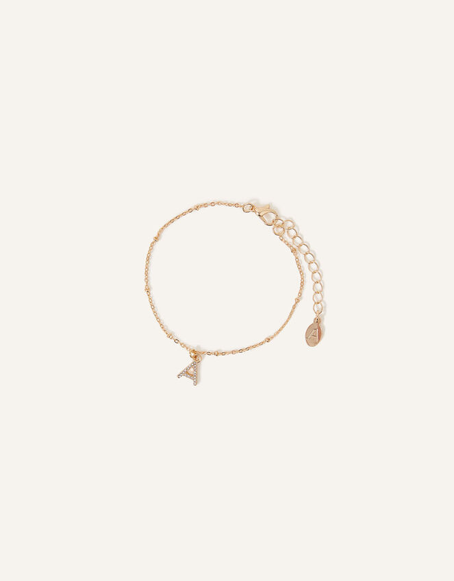 Initial Crystal Clasp Bracelet, White (CRYSTAL), large