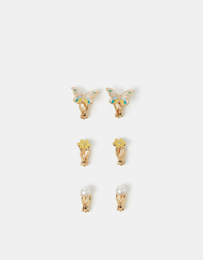 3-Pack Girls Butterfly Clip-On Earrings, , large