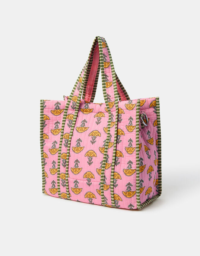 Floral Block Print Quilted Handbag, , large