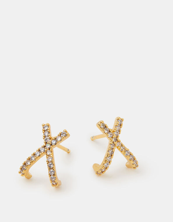 14ct Gold-Plated Pavé X Stud Earrings, , large