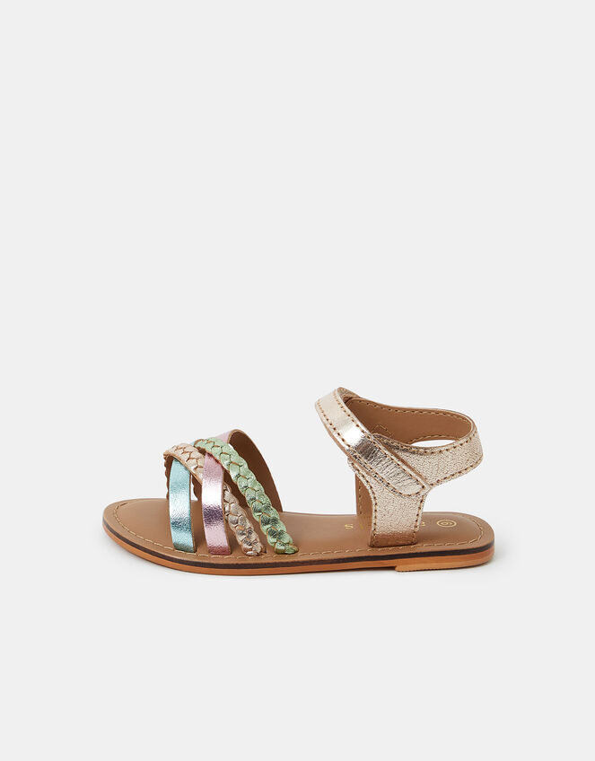 Girls Strappy Leather Sandals, Multi (BRIGHTS MULTI), large