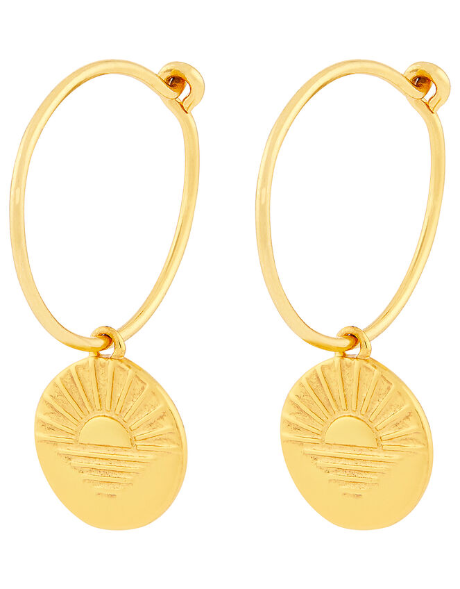 Gold-Plated Hamsa Hand Huggie Hoops, , large