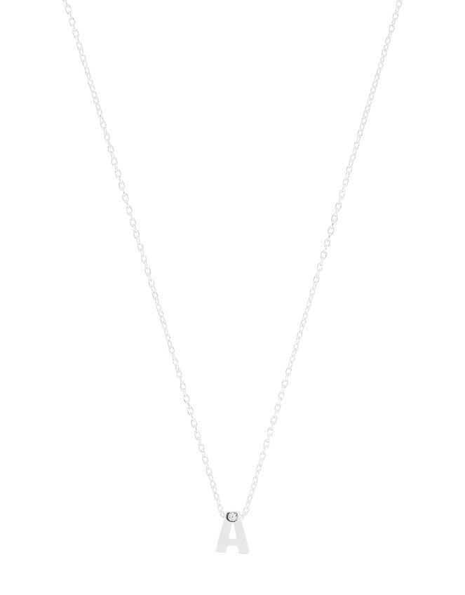 Sterling Silver Sparkle Initial Necklace - A, , large