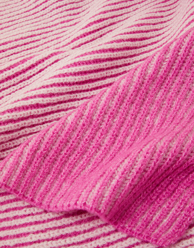 Contrast Rib Knit Scarf, Pink (PINK), large