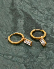 Stainless Steel Baguette Crystal Drop Hoops, , large