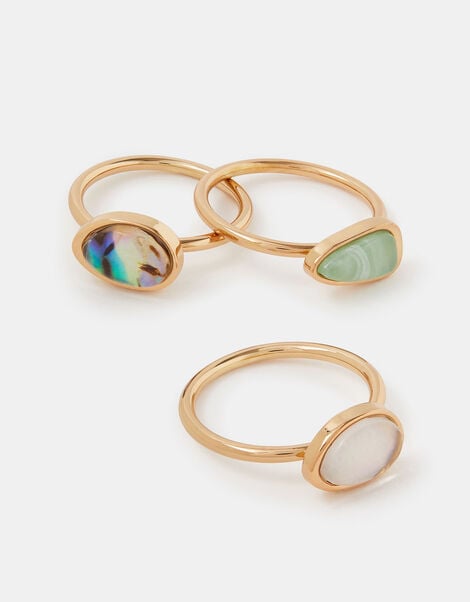 3-Pack Mixed Stone & Pearl Rings, Green (GREEN), large