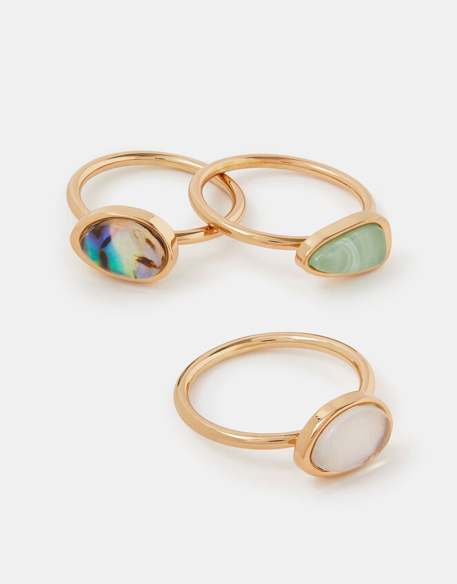 3-Pack Mixed Stone & Pearl Rings, Green (GREEN), large