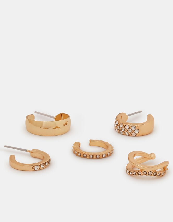 5-Pack Dimanté Hoop & Cuff Earrings, , large