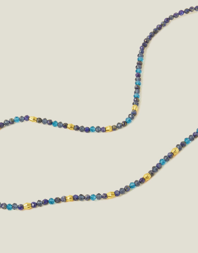 14ct Gold-Plated Lapis Lazuli Beaded Necklace, , large