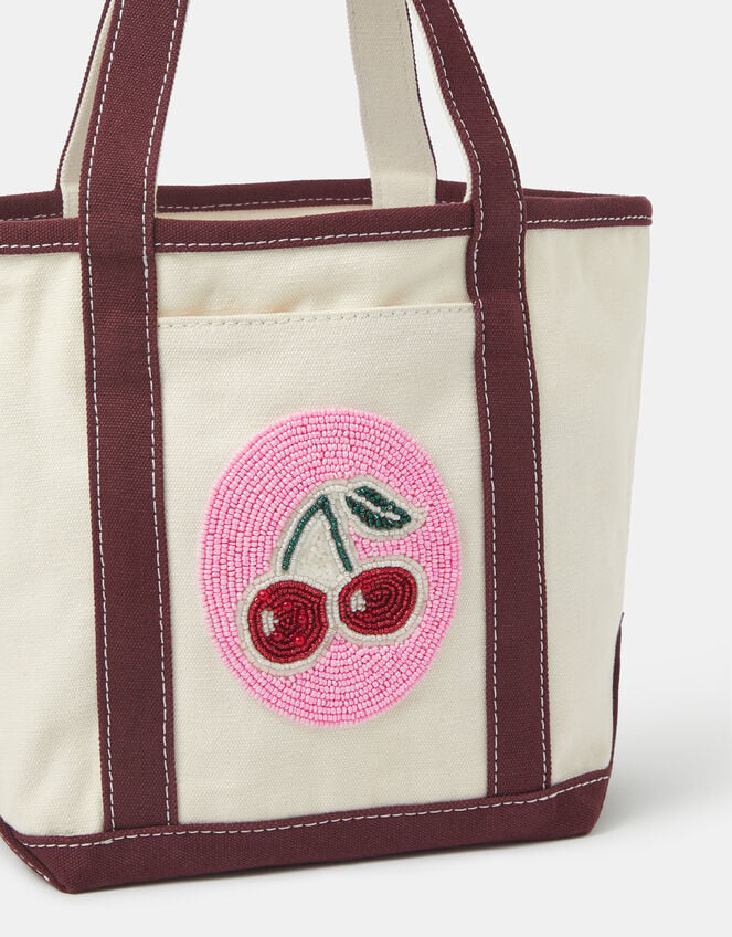 Accessorize x Good Manners Mini Beaded Cherry Canvas Bag, , large