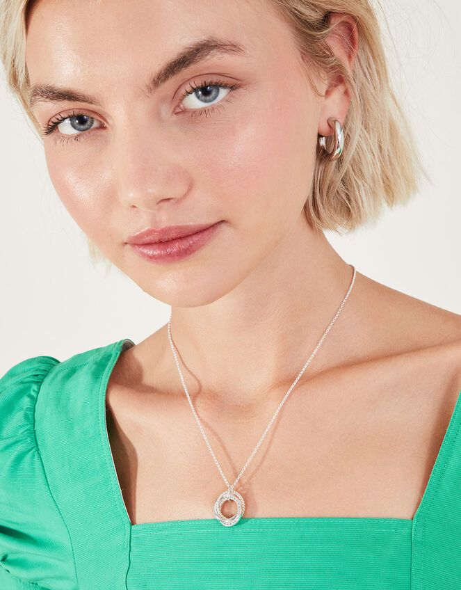 Sterling Silver-Plated Sparkle Twist Circle Necklace, , large