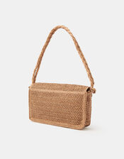 Floral Raffia Shoulder Bag, , large